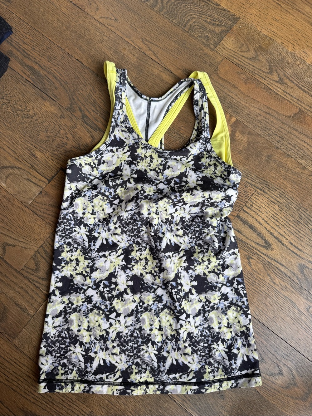 Lululemon Floral Active Tank in Black & Yellow